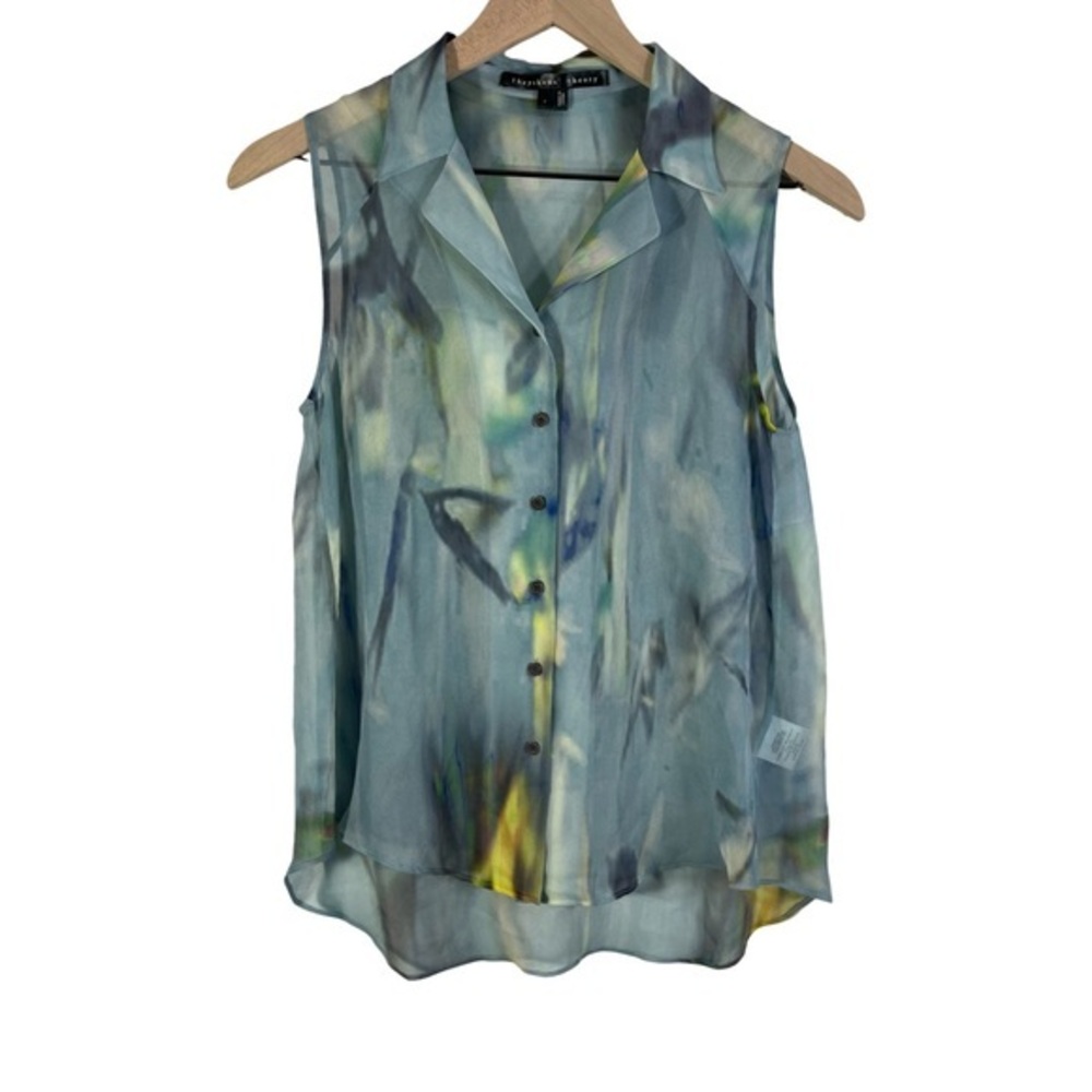 theyskens' theory MEDIUM Blue Silk Watercolor Blouse Size XS